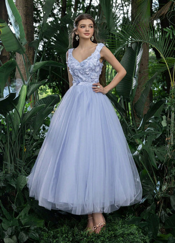 Светло-серое вечернее платье с корсетом SHEIN однотонное