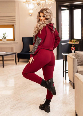 Женский костюм лосин и кофта с капюшоном бордового цвета р.48/50 376492 New Trend (255335811)