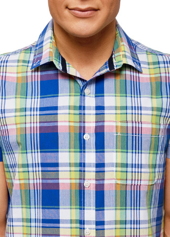 Синяя кэжуал рубашка в клетку Oodji с коротким рукавом