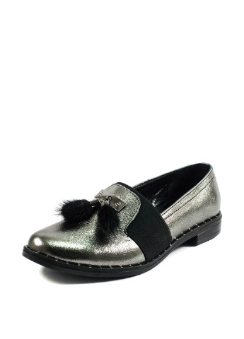 Серебристые женские кэжуал туфли с кисточками на низком каблуке - фото