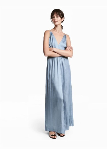 Голубое коктейльное длинное платье H&M однотонное