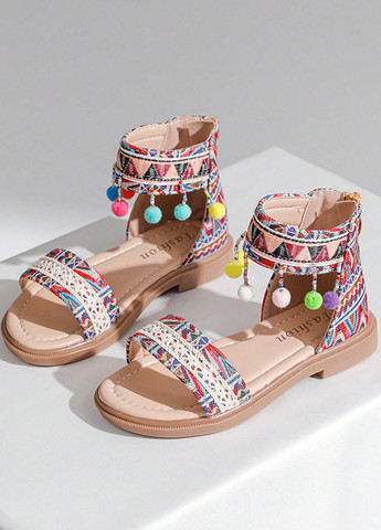 Цветные босоножки SHEIN с с кружевомм, с помпонами