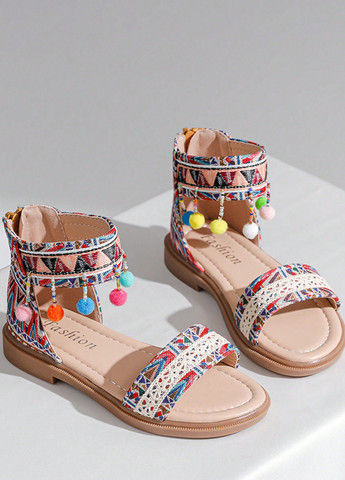 Цветные босоножки SHEIN с с кружевомм, с помпонами