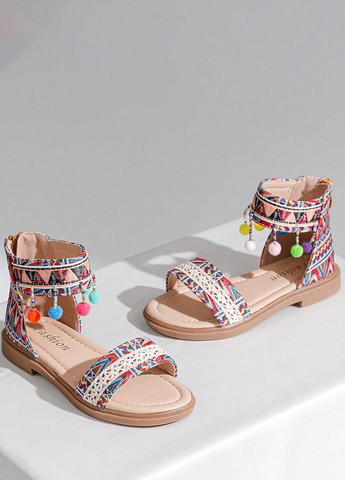 Цветные босоножки SHEIN с с кружевомм, с помпонами