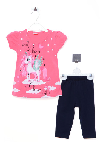 Розовый летний комплект (футболка, леггинсы) Kucuk Mix