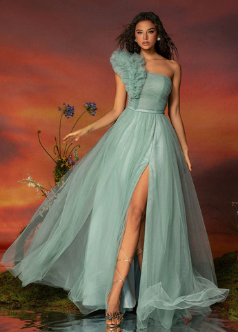 М'ятна святковий, вечірня сукня на одне плече SHEIN однотонна