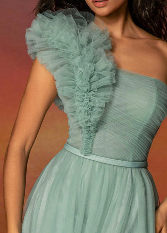 М'ятна святковий, вечірня сукня на одне плече SHEIN однотонна