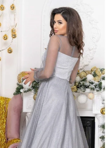 Серое вечернее платье FashionYouWant однотонное