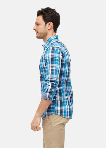 Серо-голубой кэжуал рубашка в клетку Tom Tailor с длинным рукавом