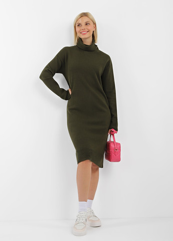 Оливковое (хаки) кэжуал платье платье-свитер Sewel однотонное