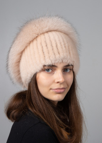 Жіноча шапка з натурального хутра норки на в'язаній основі з помпоном Меховой Стиль улитка (254784409)