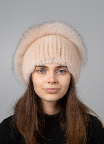 Жіноча шапка з натурального хутра норки на в'язаній основі з помпоном Меховой Стиль улитка (254784409)