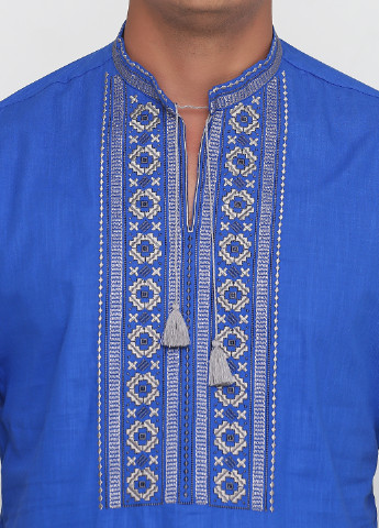 Вышиванка ЕтноМодерн с коротким рукавом орнамент синяя кэжуал
