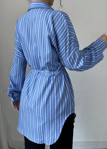 Синяя кэжуал рубашка в полоску SHEIN