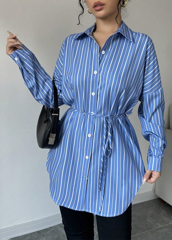 Синяя кэжуал рубашка в полоску SHEIN
