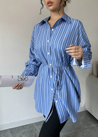 Синяя кэжуал рубашка в полоску SHEIN