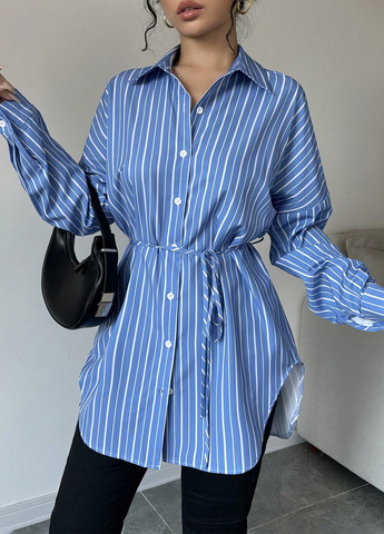 Синяя кэжуал рубашка в полоску SHEIN