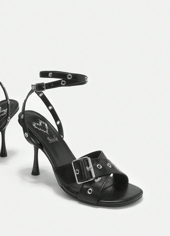 Черные босоножки SHEIN с ремешком с пряжкой, люверсы