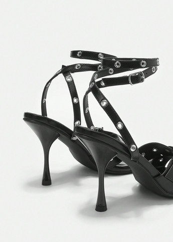 Черные босоножки SHEIN с ремешком с пряжкой, люверсы