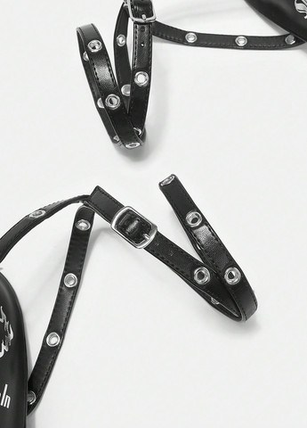 Черные босоножки SHEIN с ремешком с пряжкой, люверсы