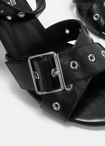 Черные босоножки SHEIN с ремешком с пряжкой, люверсы