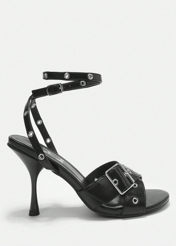 Черные босоножки SHEIN с ремешком с пряжкой, люверсы