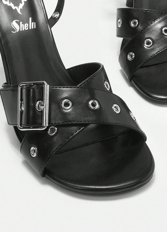 Черные босоножки SHEIN с ремешком с пряжкой, люверсы