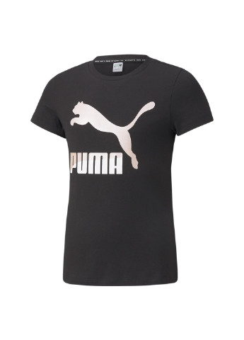 Дитяча футболка Classics Logo Youth Tee Puma однотонна чорна спортивна бавовна, поліестер