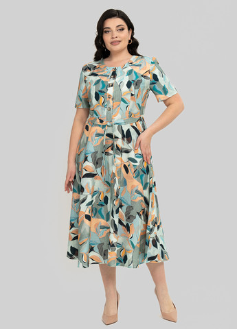 Светло-бирюзовое кэжуал платье клеш A'll Posa колор блок