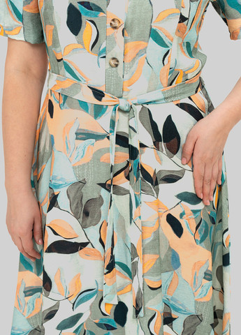 Светло-бирюзовое кэжуал платье клеш A'll Posa колор блок