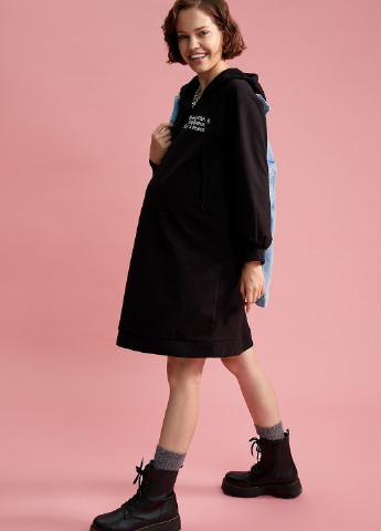 Чорна кежуал плаття для вагітних сукня-худі DeFacto з написами