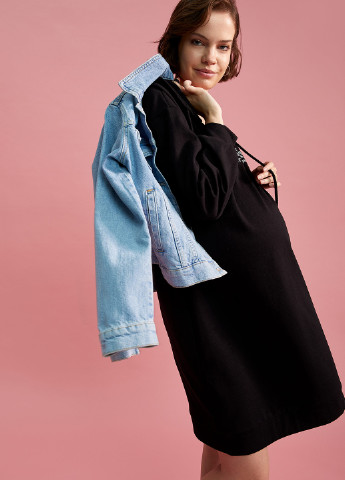 Чорна кежуал плаття для вагітних сукня-худі DeFacto з написами