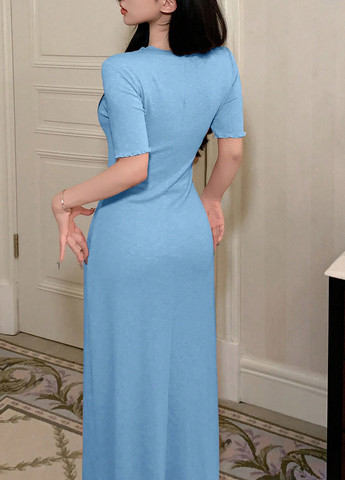 Блакитна домашній сукня силуетна SHEIN однотонна