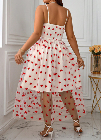 Білий вечірня сукня з спідницею-сонце, в стилі армпір SHEIN сердечка