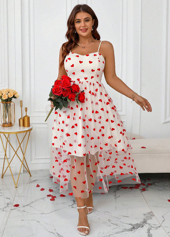 Білий вечірня сукня з спідницею-сонце, в стилі армпір SHEIN сердечка