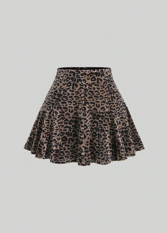 Разноцветная кэжуал с анималистичным узором юбка (2шт.) SHEIN клешированная