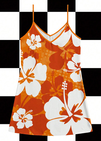 Оранжевое кэжуал платье с открытыми плечами SHEIN с цветочным принтом