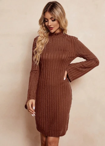 Коричневое кэжуал платье силуэтная SHEIN однотонное