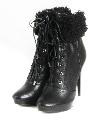 Черные женские ботинки со шнурками с мехом