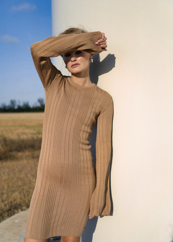 Светло-коричневое кэжуал платье платье-свитер Gepur однотонное