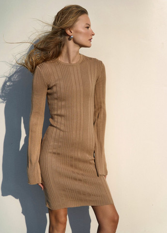Светло-коричневое кэжуал платье платье-свитер Gepur однотонное