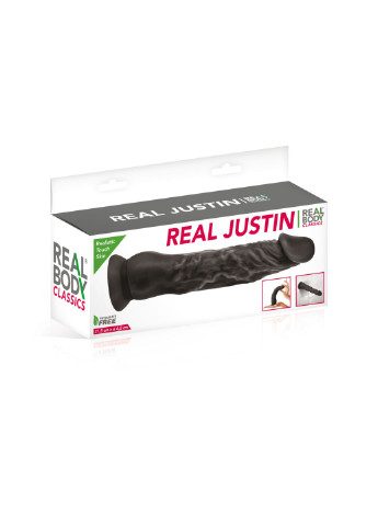 Фалоімітатор із присоскою - Real Justin Black, TPE, діаметр 4,2см Real Body (251963900)