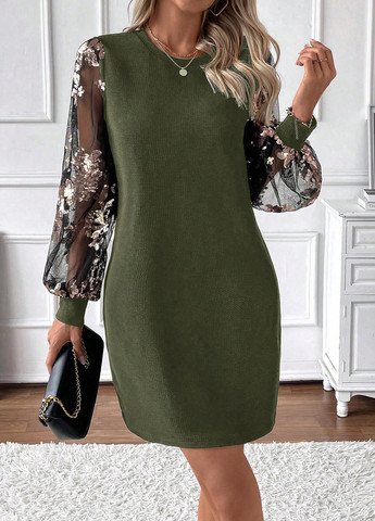 Зеленое деловое, кэжуал платье а-силуэт SHEIN с цветочным принтом