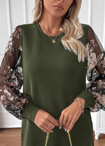 Зеленое деловое, кэжуал платье а-силуэт SHEIN с цветочным принтом