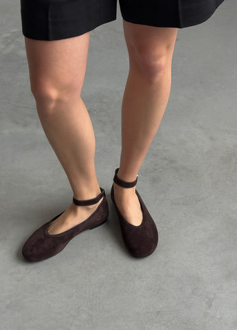 Женские балетки Le'BERDES | коричневые однотонные без декора натуральная замша (370483565)