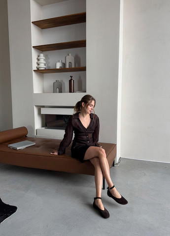 Женские балетки Le'BERDES | коричневые однотонные без декора натуральная замша (370483565)