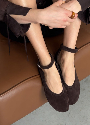 Женские балетки Le'BERDES | коричневые однотонные без декора натуральная замша (370483565)