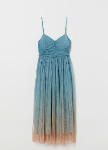 Бирюзовое вечернее плиссированное платье H&M однотонное