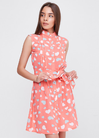 Розовое коктейльное платье а-силуэт SFN сердечки