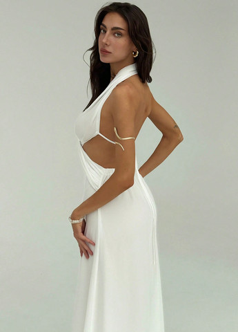 Молочное праздничный, вечернее платье а-силуэт, с открытой спиной SHEIN однотонное